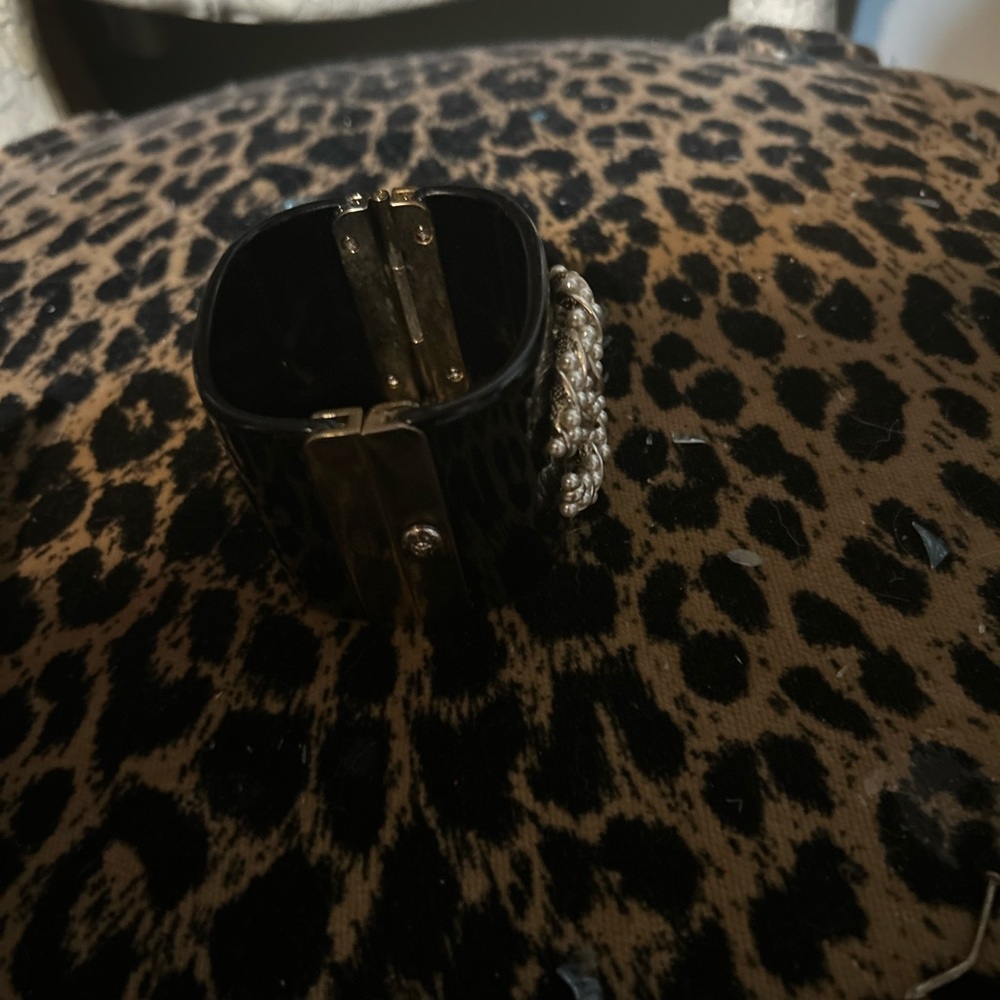 Black and Silver Textured Cuff Bracelet with Zipper Closure
